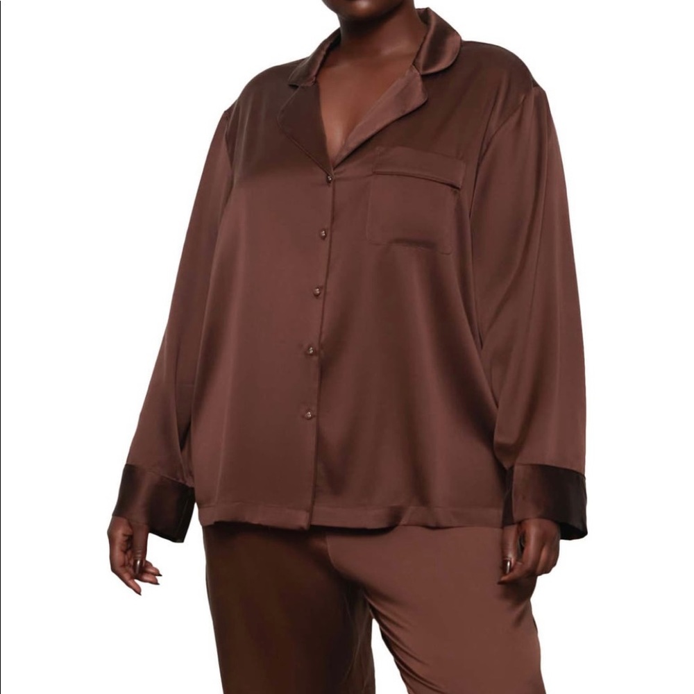 SKIMS Satin Pajama Top + Bottom, Cocoa